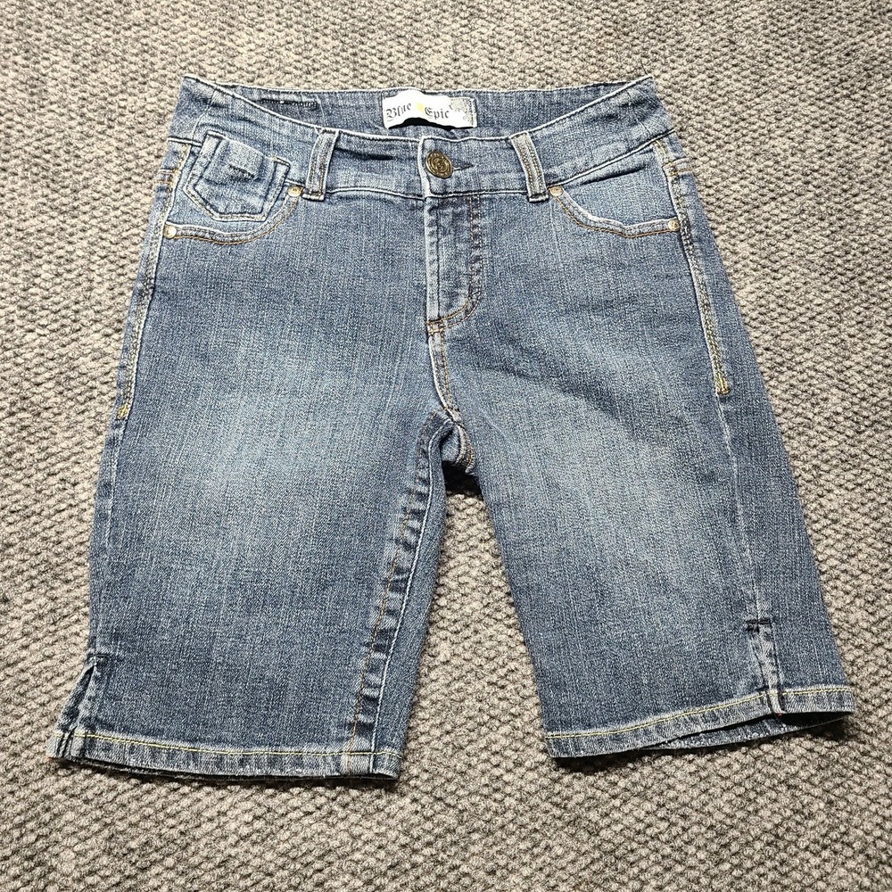 Blue Epic Y2k Bermuda Short Capris Fold Over Pockets Sz 4p Cotton 2000’s